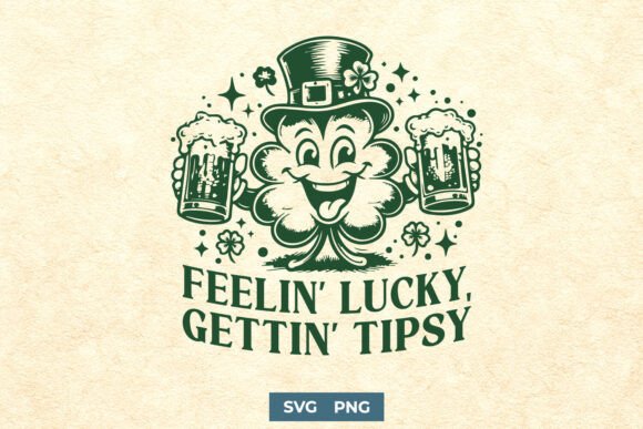 h1Feelin Lucky Gettin Tipsy SVG PNG Design Review for Embroidery Projects/h1